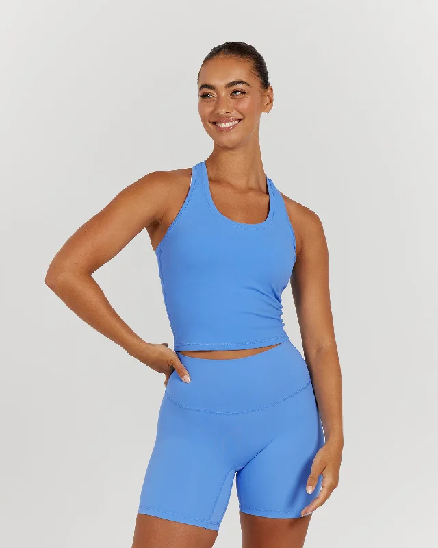 LUXE MIDRIFF TANK - AERIAL BLUE peach tank top
