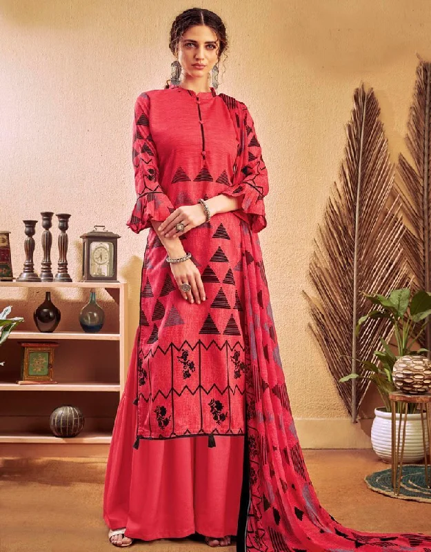Red Pure Zam Cotton Palazzo Dress Tunics Canvas sturdy