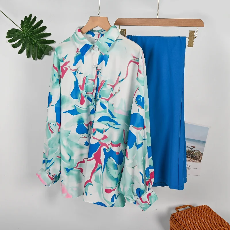 2 Pcs Women's Long Sleeve Floral Pants Set L 317072 Cozy Fitted Pants