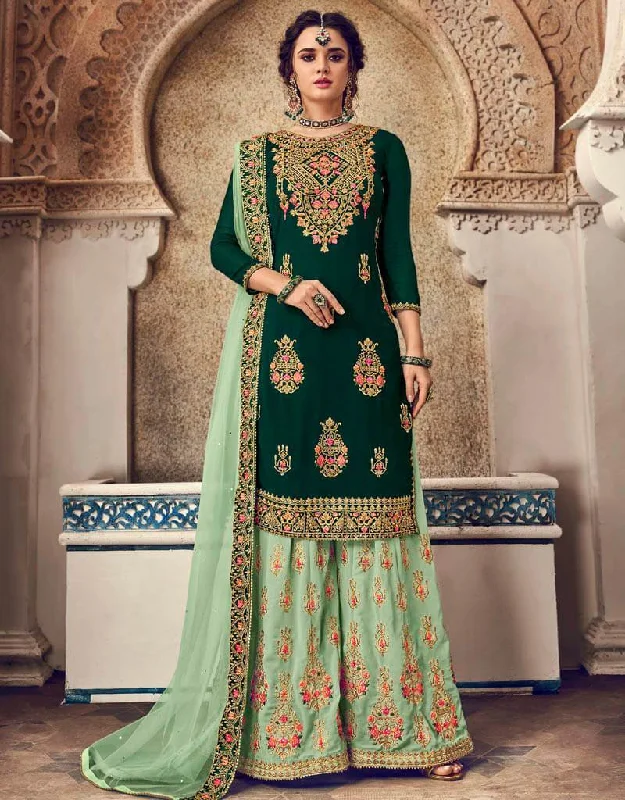 Dark Green Baluming Georgette Palazzo Dress Tunics Winter warm