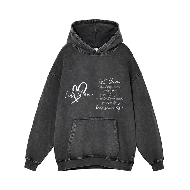 Let Them Keep Shining Vintage Washed Hoodie Hoodie with Puffed Sleeves Voluminous Trendy