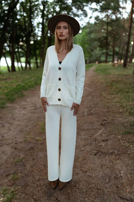 Merino Wool Wide-Leg Knitted Pants Natural White Modern Skinny Pants