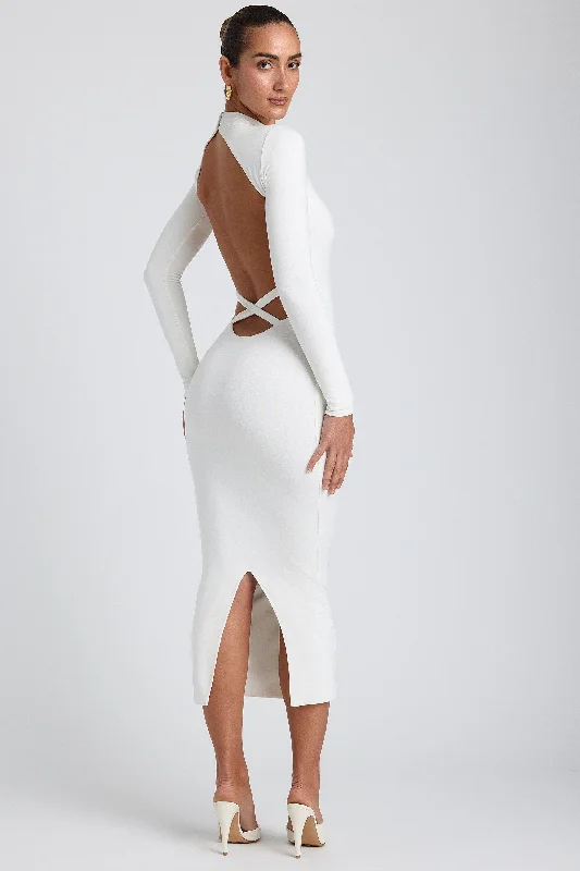 Modal Cross-Back Midaxi Dress in White Tunics Leisure comfortable
