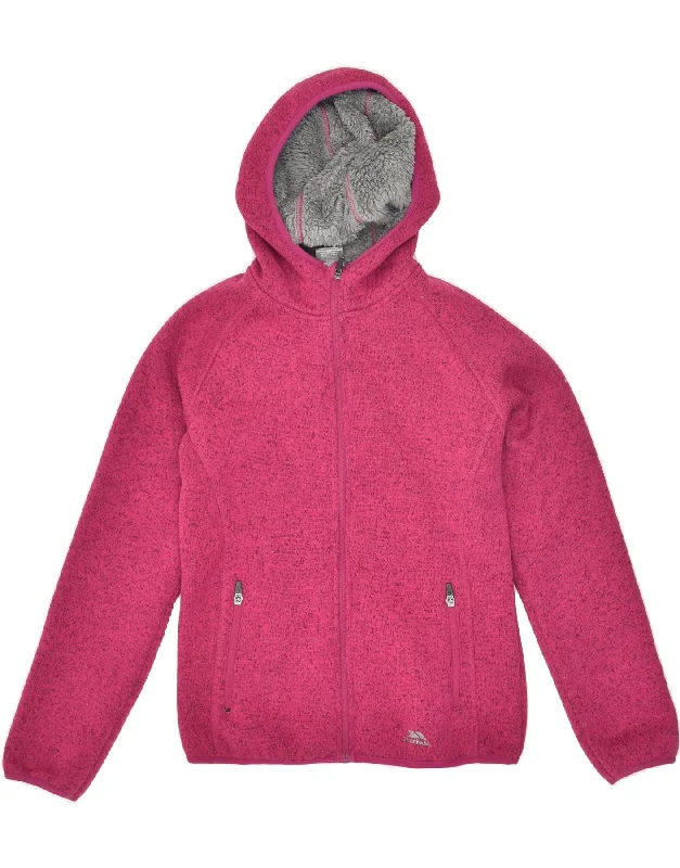 TRESPASS Womens Loose Fit Hooded Windbreaker Jacket UK 6 XS Pink Stand-Up Collar Roll-Neck Collar Turtle Neck