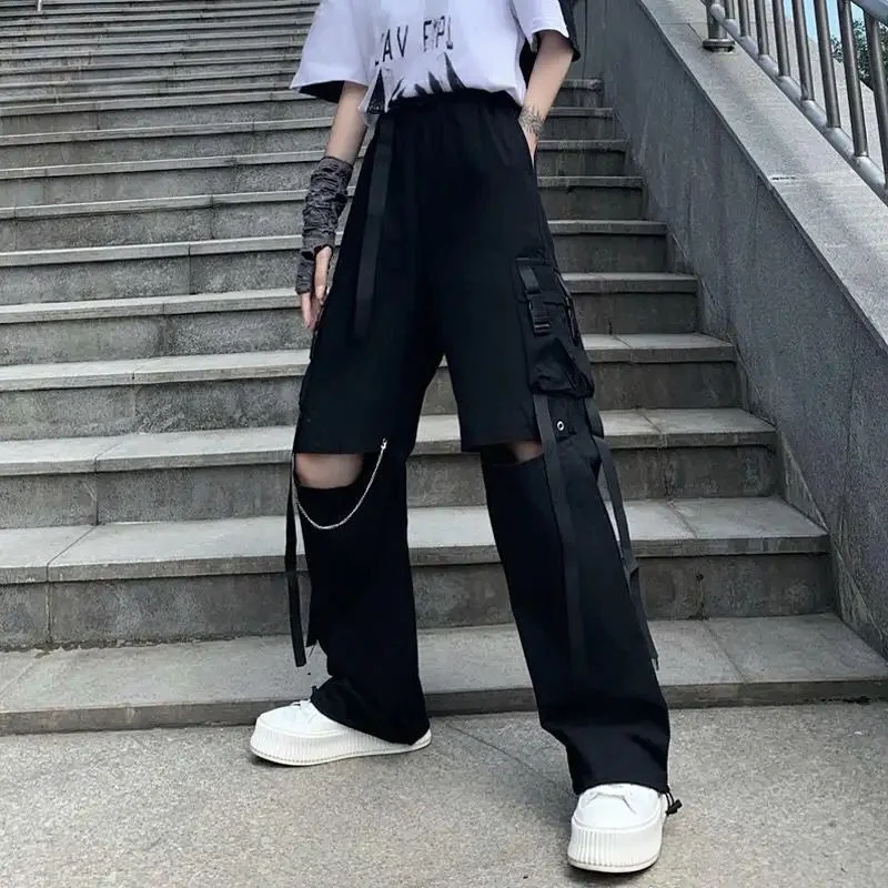 High Waist Women Cargo Pants Black Punk Loose Patchwork Streetwear S S4691448 Casual Track Pants