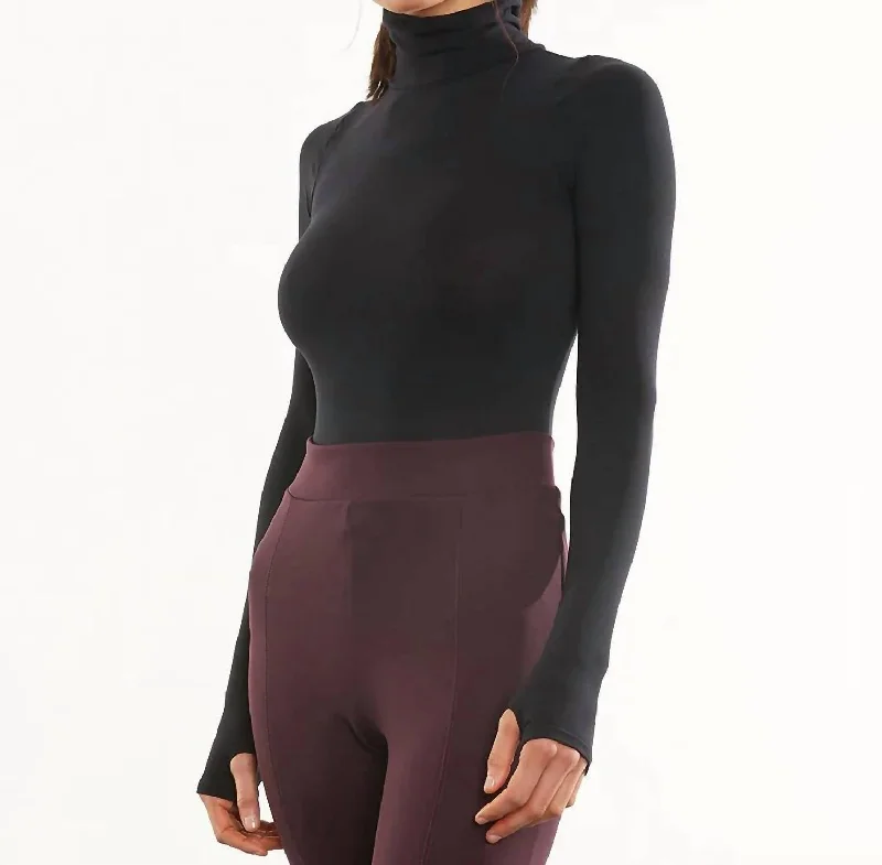 Ballet Long Sleeve Turtleneck Bodysuit In Black Comfortable Mesh Insert Bodysuit