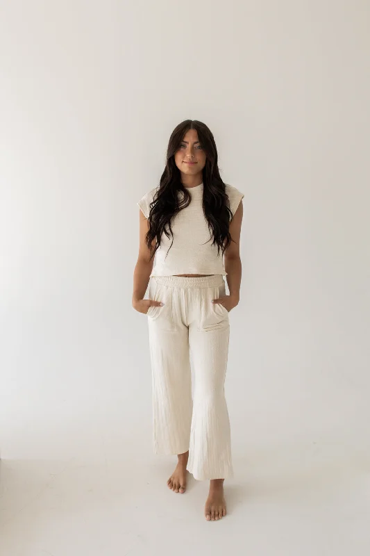 Luna Textured Knit Pant & Top Set | Cream Comfortable Wide-Leg Pants