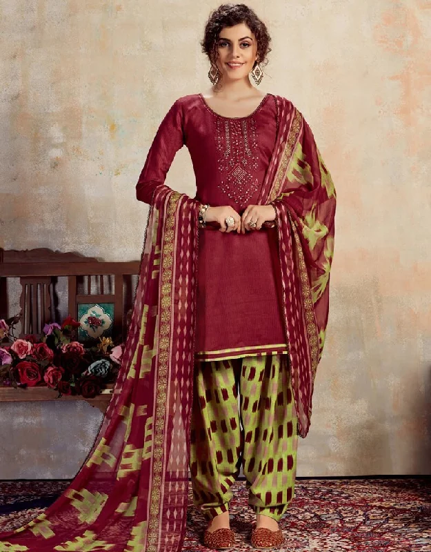 Maroon Pure Jam Cotton Patiyala Dress Tunics Essential wardrobe