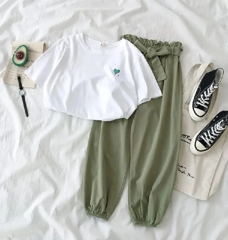 Summer New Famale Tracksuits Fashion CLothes Casual Loose White Top and Pant two piece set Women Students Girl Sweet Sportswear 2XL X532278 Comfy Zip-Up Pants