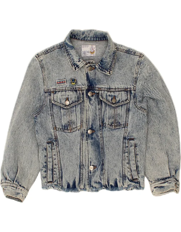 POP 84 Womens Denim Jacket UK 10 Small Blue Cotton Notch Collar Jacket Peter Pan Collar Jacket Cowl Neck Jacket