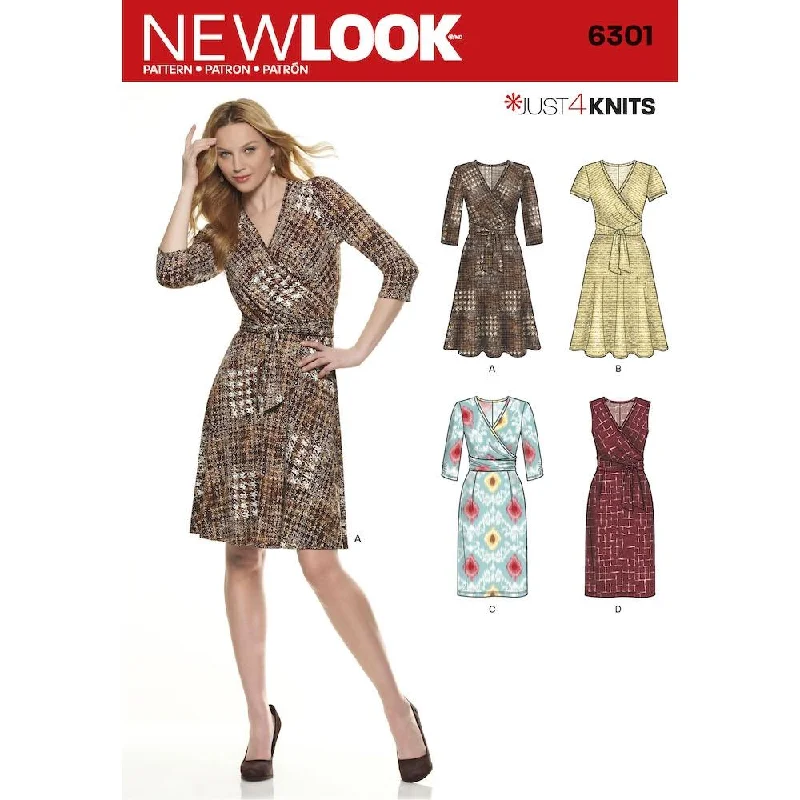Newlook Pattern 6301 Misses' Mock Wrap Knit Dress sweetheart Neckline Romantic