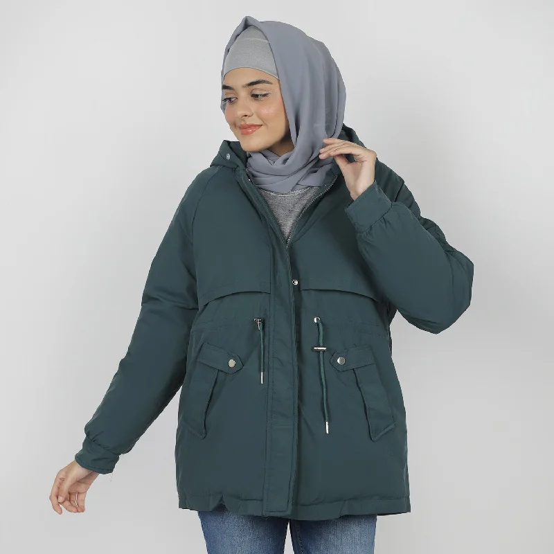 Women's Jacket - Green Boat Neck Shawl Collar Notched Collar