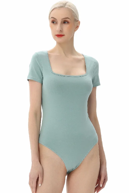 Kimi + Kai Women's Square Neck Basic Bodysuit Stylish Bodysuit with Faux Fur