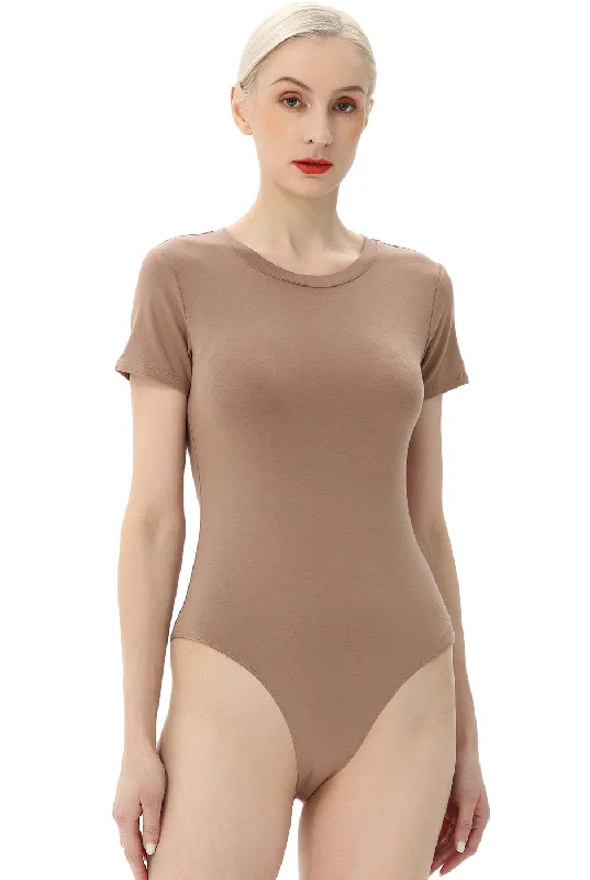 Kimi + Kai Women's Crew Neck Basic Bodysuit Elegant Bodysuit with Chiffon