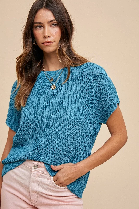 Teal Knit Sweater Top Open Front Closed Front Wrap Front