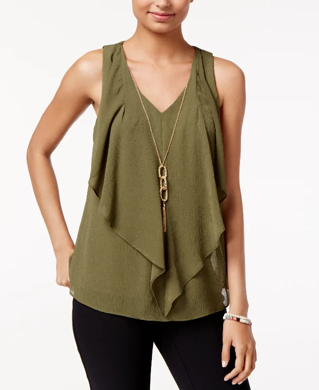 Bcx Juniors Cutout Ruffled Necklace Tank Top long tank top