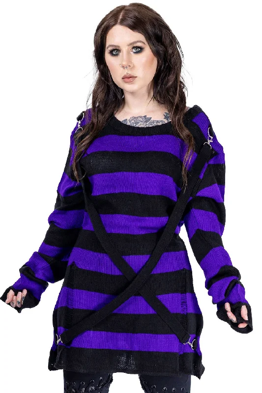 Oriana Jumper Sweater [Black/Purple] Nylon Fabric Polyester Fabric Spandex Fabric