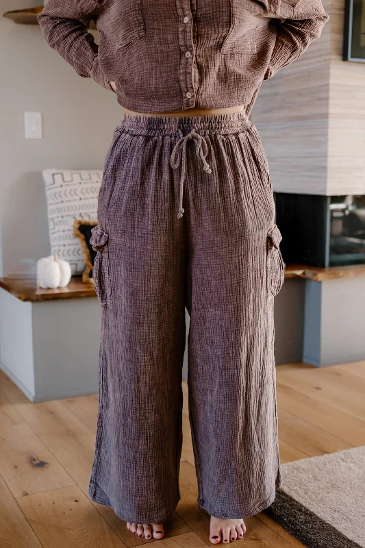Ember Gauze Cargo Pants | Mocha Grey Classic Pleated Pants