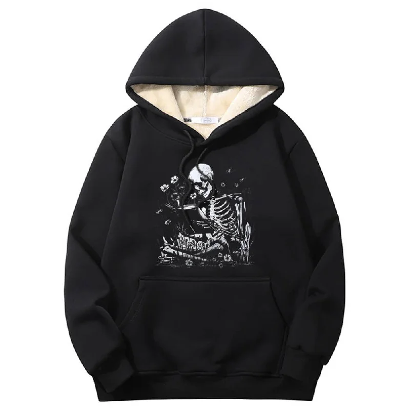 Multicolor Book Reading Warm Fleece Sherpa Lined Hoodie Hoodie with Mock Neck Collared Structured