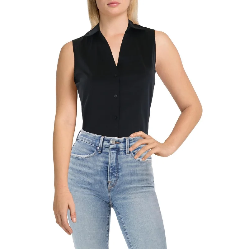 Womens Sleeveless Button-Down Bodysuit Stylish Bodysuit with Lace Detail