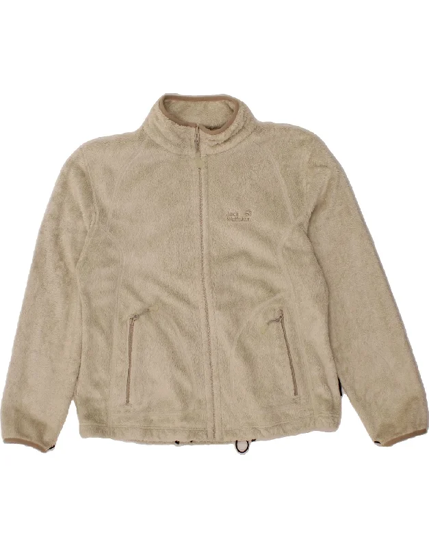 JACK WOLFSKIN Womens Fleece Jacket UK 18/20 XL Beige Polyester Fleece Jacket Down Jacket Parka