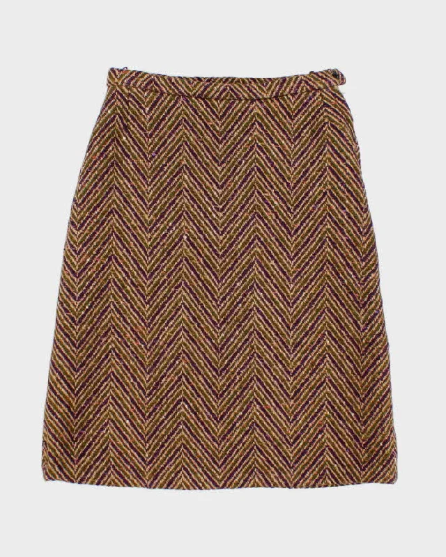Vintage 1960s Green And Purple Wool Skirt - S linen skirt light