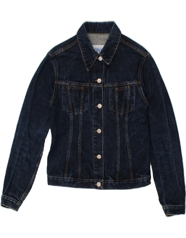 ONYX Womens Denim Jacket UK 14 Large Navy Blue Cotton Rayon Fabric Velvet Fabric Corduroy Fabric