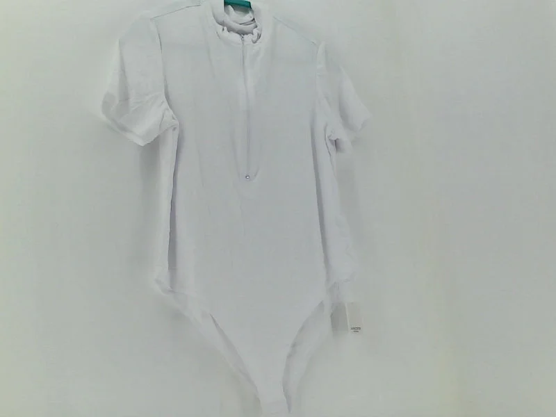 MANGOTOP Women's White Zipper Bodysuit - XX-Large Trendy Floral Print Bodysuit