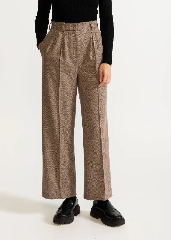 Women's Figa Herringbone Wool Bootcut Pants Mochaccino Cozy Knit Pants