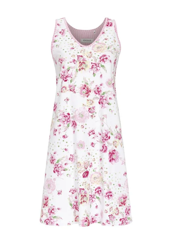 Ringella Sleeveless Floral Night Dress, White Multi Tunics Velvet soft