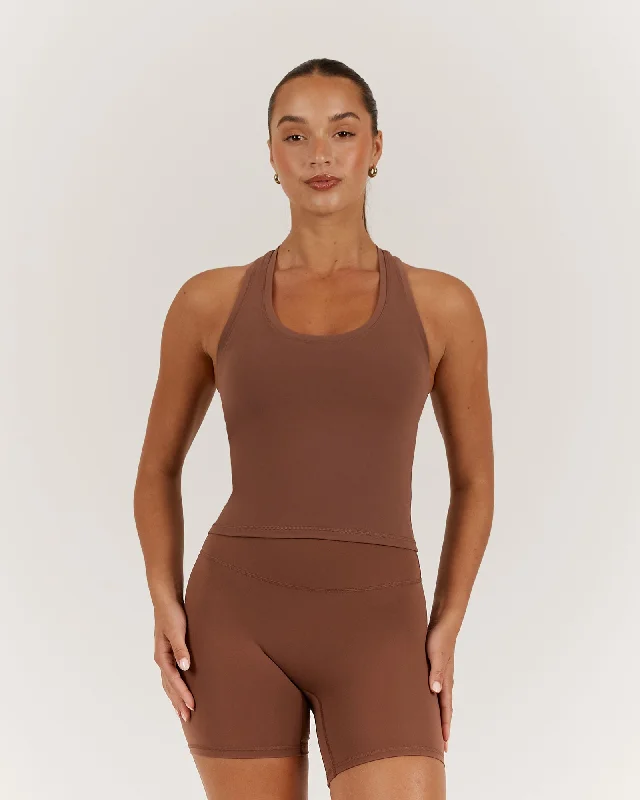 LUXE MIDRIFF TANK - TOFFEE crossback tank top