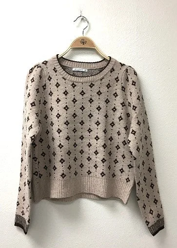 Sweater | Brown Diamond Crew Fitted Loose Oversized