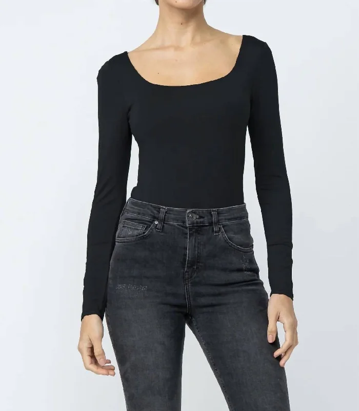 Double Layered Bodysuit In Black Elegant Bodysuit with Belt