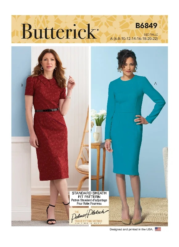 Butterick Pattern B6849 Misses' Fit Pattern Dresses & Optional Collar Tunics Velvet soft