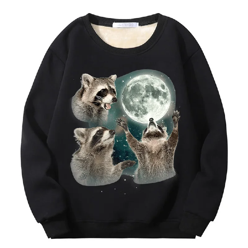 Racoons howling at the Moon Crew Collar Fleece Sherpa Sweatshirt Hoodie with Neon Bright Vibrant