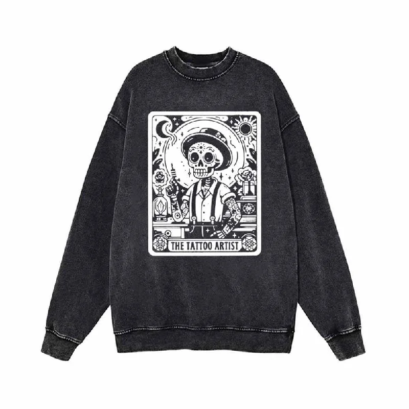 The Skull Tattoo Artist Vintage Washed Sweatshirt Hoodie with Ribbed Neckline Snug Warm