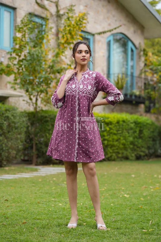 Beautiful Cotton Dresses for Ladies in Indigo with White Embroidery and Flared Design Tunics Gym athletic