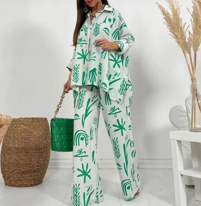 Autumn Wide Leg Pants Two Piece Sets M B-58868 Trendy Printed Leggings