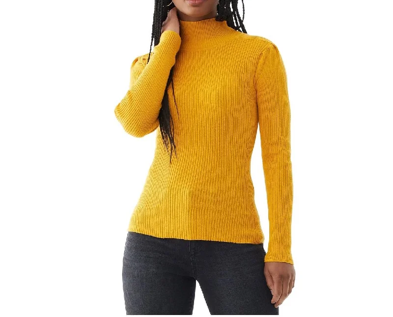 SCOOP Women’ Ribbed Turtleneck long sleeve Sweater Neon Metallic Matte