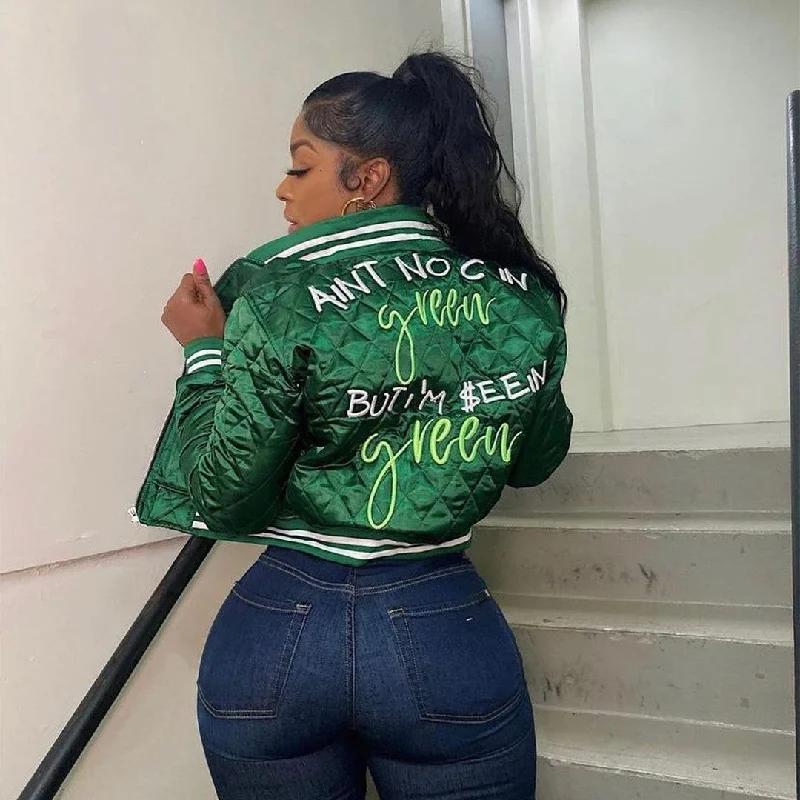 Casual Alphabet Embroidery Quilted Cotton Suit Jacket Striped Jacket Polka Dot Jacket Floral Jacket