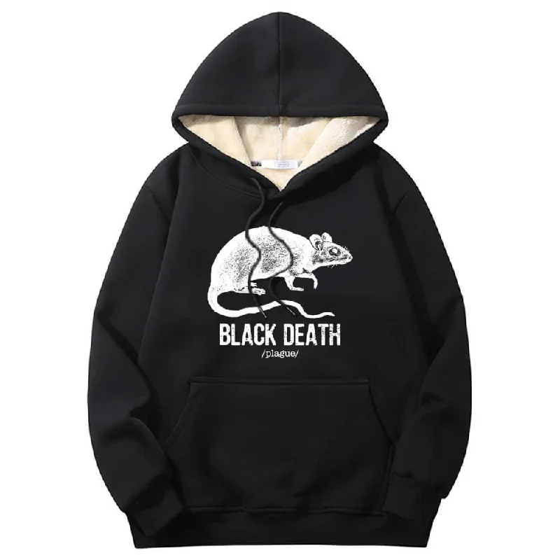 Multicolor Black Death Rat Plague Crew Collar Fleece Sherpa Hoodie Hoodie with Relaxed Fit Easy Casual