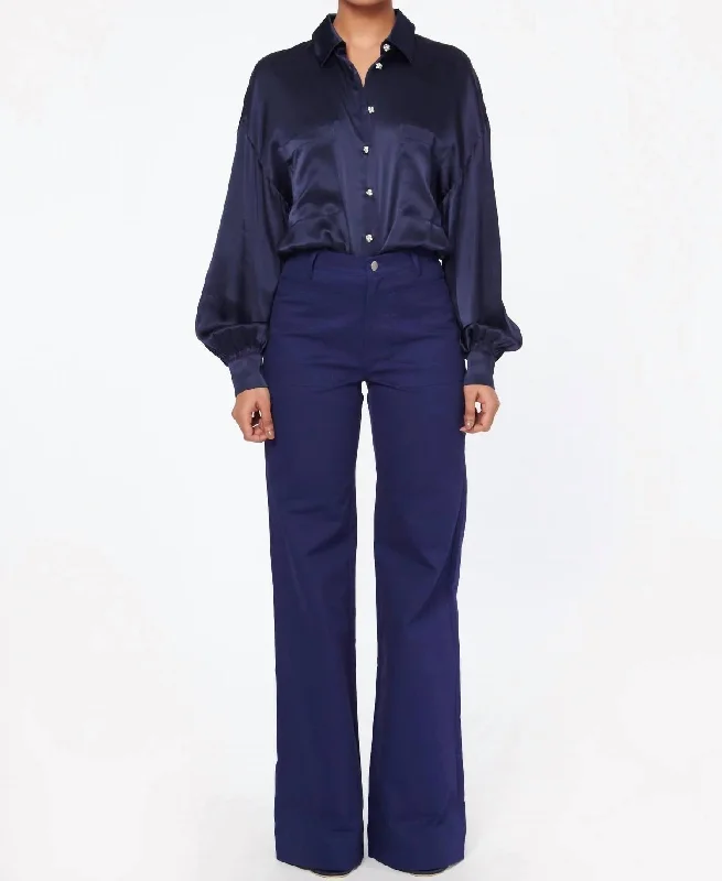 Belkis Charmeuse Bodysuit In Navy Fashionable Cross-Back Bodysuit