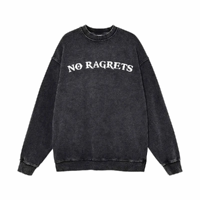No Ragrets Vintage Washed Sweatshirt Hoodie with Hem Raw Edge Edgy Unfinished