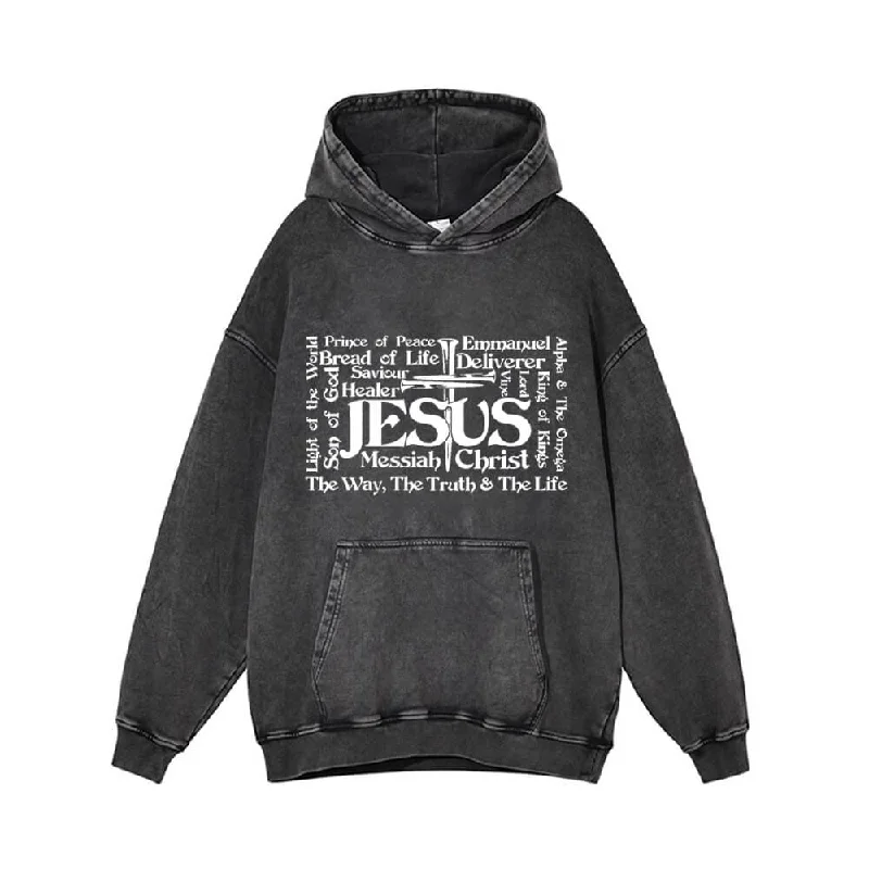 Jesus Cross Christian Vintage Washed Hoodie Hoodie with Ribbed Hem Stretchable Secure