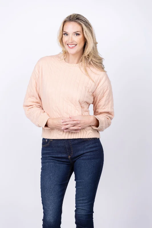 The Great.  The Reverse Quilted Avalanche Sweatshirt in Cloud Pink Hoodie with Button Placket Classic Preppy