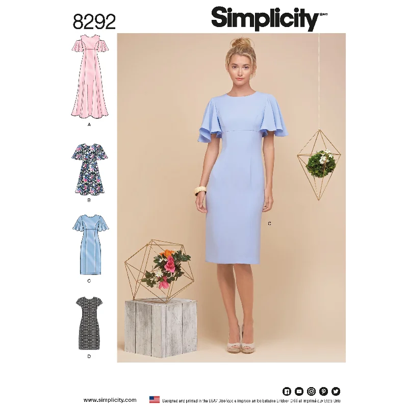Simplicity Pattern 8292 Women's Dresses Square Neckline Feminine
