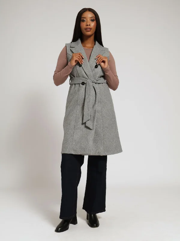 Melton Gilet Jacket - Grey Melange Ribbed Jacket Pleated Jacket Ruffled Jacket