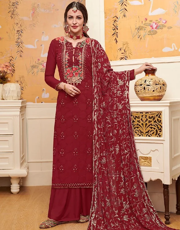 Maroon Blooming Foux Gourgette Palazzo Dress Tunics Yoga stretchy