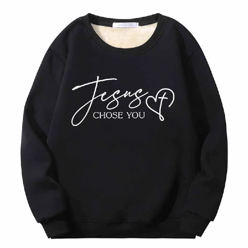 Jesus Chose You Christian Crew Collar Fleece Sherpa Sweatshirt Hoodie with Half-Zip Sporty Casual
