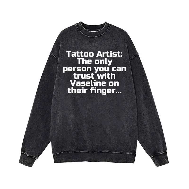 Tattoo Artist Print Vintage Washed Sweatshirt Hoodie with Half-Zip Sporty Casual